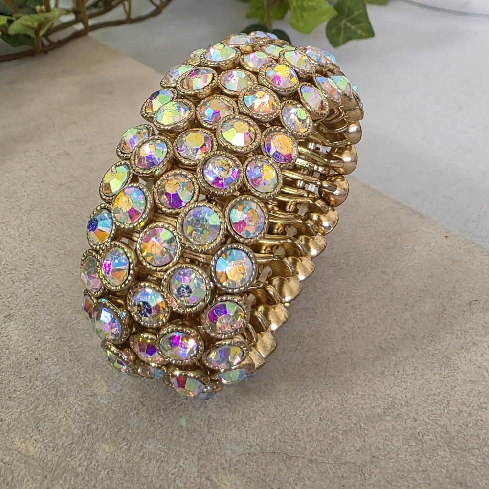 Statement Gold with AB Crystals Stretch  Bracelet - Picture 5 of 11